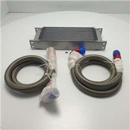 Kit radiatore olio con tubi condotti tuning universale auto misure cm 33X12X5 condotti mt 1 X 2 acciaio