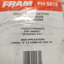 PH5615 FRAM 2 pezzi  filtro olio motore Lancia K Kappa 2.4 TD 1994