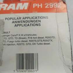 PH2992 FRAM filtro olio motore Renault R18 R25 GTD DX Turbo 4X4 Fuego TD